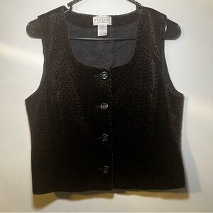 Y2K Vintage Cotton Leopard Print Vest- Size 5/6 Black Button Grunge Retro
